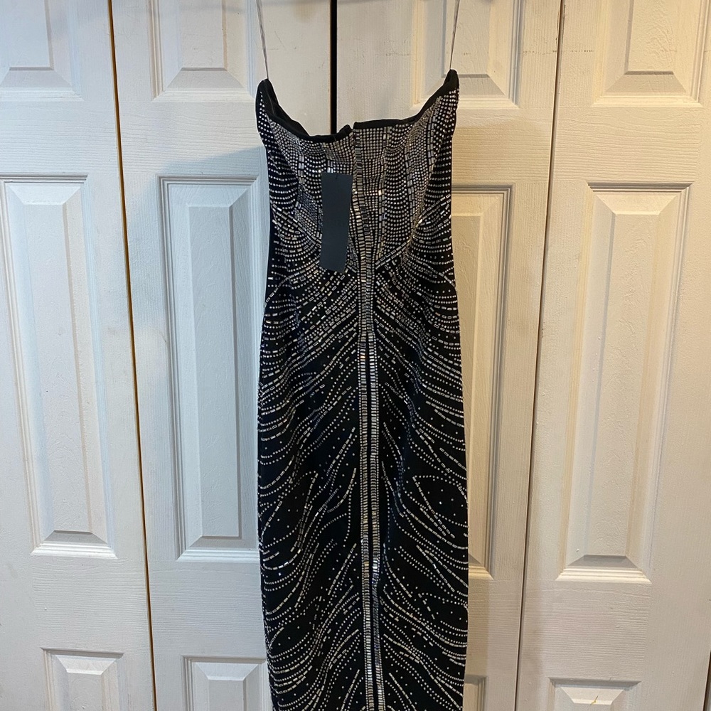 Strapless midi dress with rhinestones - Picture 2 of 3